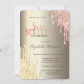 Moderne Glitter Drips Champagne Gold Sweet 16 Kaart (Voorkant)
