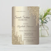 Moderne Glitter Drips Champagne Gold Sweet 16 Kaart (Staand voorkant)