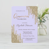 Moderne Glitter Drips Lavander Quinceañera Kaart (Staand voorkant)