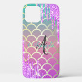 Moderne glitter DripS Mermaid Scale, Monogram Case-Mate iPhone Case (Achterkant)