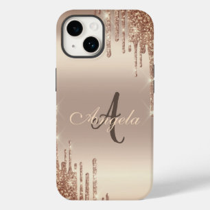 Moderne Glitter Drips, Monogram Koper Case-Mate iPhone 14 Hoesje