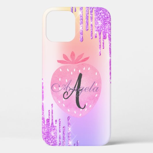 Moderne Glitter Drips,Ombre,Monogram Aardbei Case-Mate iPhone Case (Achterkant)