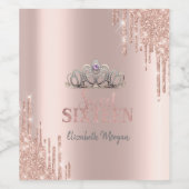 Moderne Glitter Drips Roos Gold Tiara Sweet 16 Wijn Etiket (Enkel label)