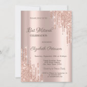 Moderne Glitter Drips Roze Goud Bar Mitswa Kaart (Voorkant)