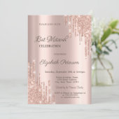 Moderne Glitter Drips Roze Goud Bar Mitswa Kaart (Staand voorkant)