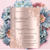Moderne Glitter Drips Roze Goud Bar Mitswa