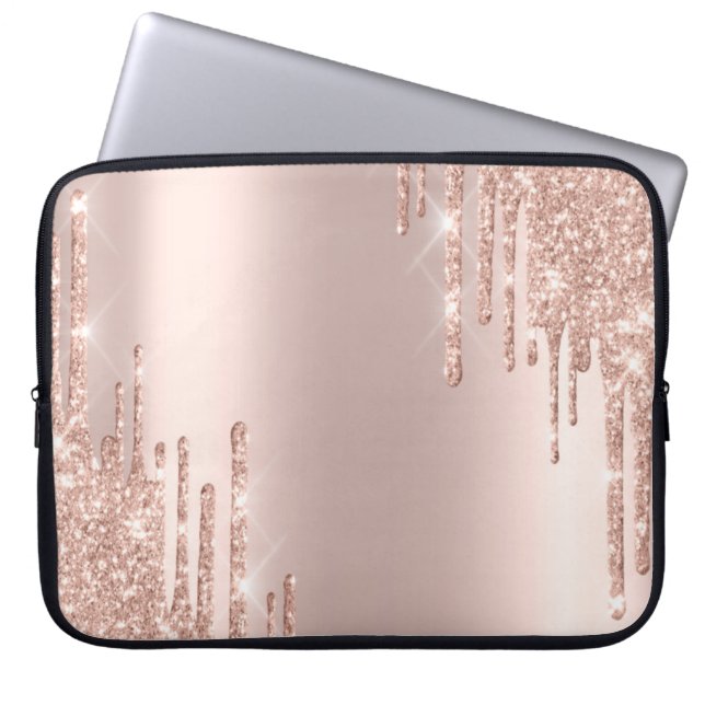 Moderne Glitter Drips Roze Goud Laptop Sleeve (Voorkant)