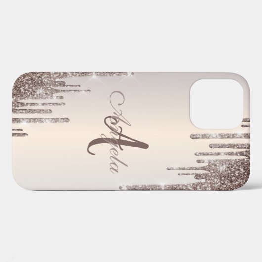 Moderne Glitter Drips Roze Goud, Monogram Case-Mat Case-Mate iPhone Case (Achterkant (horizontaal))
