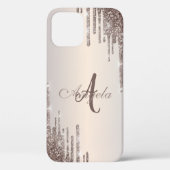 Moderne Glitter Drips Roze Goud, Monogram Case-Mat Case-Mate iPhone Case (Achterkant)