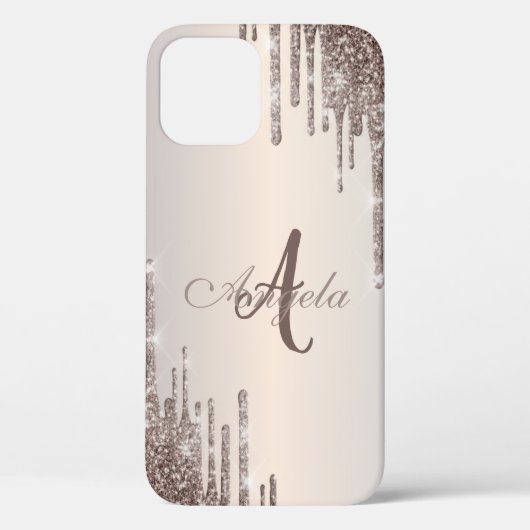 Moderne Glitter Drips Roze Goud, Monogram Case-Mat Case-Mate iPhone Case (Achterkant)