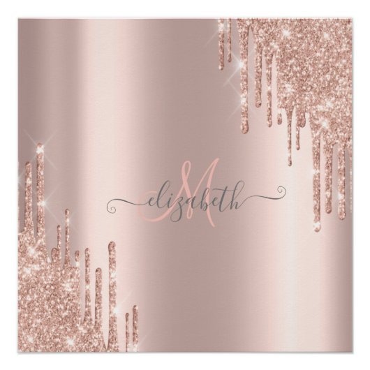 Moderne Glitter Drips Roze Goud Monogram Perfect Poster (Voorkant)
