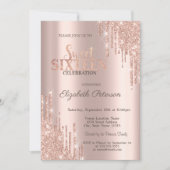 Moderne Glitter Drips Roze Goud Sweet 16 Kaart (Voorkant)