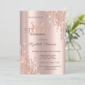 Moderne Glitter Drips Roze Goud Sweet 16 Kaart (Staand voorkant)