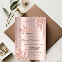 Moderne Glitter Drips Roze Goud Sweet 16