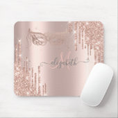 Moderne Glitter Drips Roze Gouden Masker Monogram Muismat (Met muis)