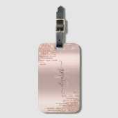 Moderne Glitter Drips Roze Gouden Monogram Bagagelabel (Voorkant (verticaal))