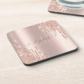 Moderne Glitter Drips Roze Gouden Monogram Bier Onderzetter (Linkerzijde)