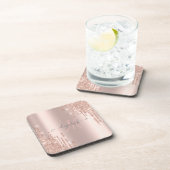 Moderne Glitter Drips Roze Gouden Monogram Bier Onderzetter (Rechterzijde)