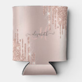 Moderne Glitter Drips Roze Gouden Monogram Blikjeskoeler (Voorkant)
