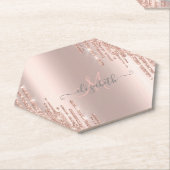 Moderne Glitter Drips Roze Gouden Monogram Kartonnen Onderzetters (Schuin)