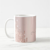 Moderne Glitter Drips Roze Gouden Monogram Koffiemok (Links)