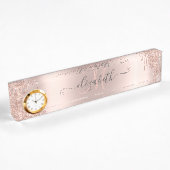 Moderne Glitter Drips Roze Gouden Monogram Naambordje