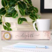 Moderne Glitter Drips Roze Gouden Monogram Naambordje