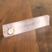 Moderne Glitter Drips Roze Gouden Monogram Naambordje (Zijkant)