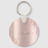Moderne Glitter Drips Roze Gouden Monogram Sleutelhanger (Voorkant)