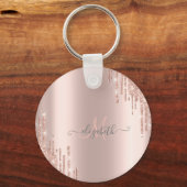 Moderne Glitter Drips Roze Gouden Monogram Sleutelhanger (Voorkant)