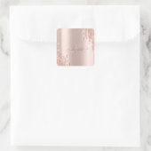 Moderne Glitter Drips Roze Gouden Monogram Vierkante Sticker (Tas)
