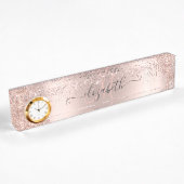 Moderne Glitter Drips Roze Gouden Stof Monogram Naambordje