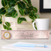 Moderne Glitter Drips Roze Gouden Stof Monogram Naambordje