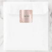 Moderne Glitter Drips Roze Gouden Tiara Vierkante Sticker (Tas)