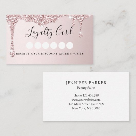 Moderne Glitter Drop Salon & Spa Loyalty Business Visitekaartje (Voorkant / Achterkant)