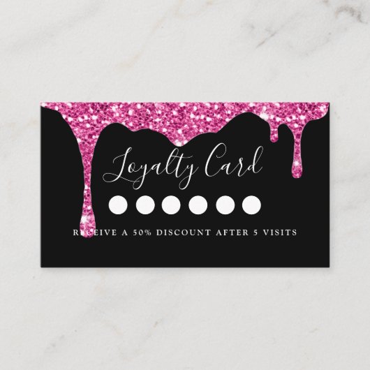 Moderne Glitter Drop Salon & Spa Loyalty Visitekaartje (Voorkant)