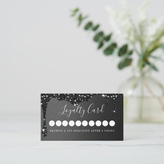 Moderne Glitter Drop Salon & Spa Loyalty Visitekaartje (Staand voorkant)