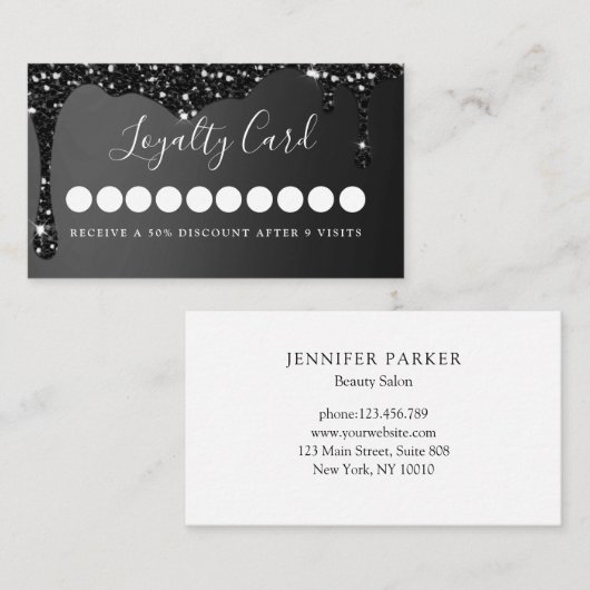 Moderne Glitter Drop Salon & Spa Loyalty Visitekaartje (Voorkant / Achterkant)