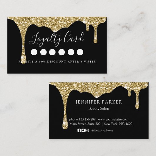 Moderne Glitter Drop Salon & Spa Loyalty Visitekaartje (Voorkant / Achterkant)