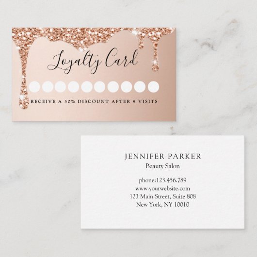 Moderne Glitter Drop Salon & Spa Loyalty Visitekaartje (Voorkant / Achterkant)