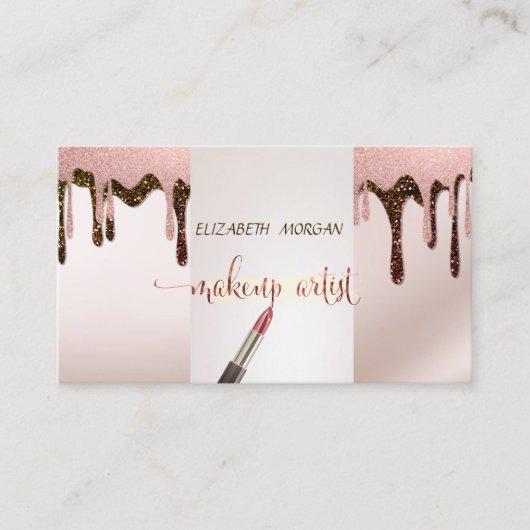 Moderne Glitter Drops, Lippenstift, Visagist Visitekaartje (Voorkant)