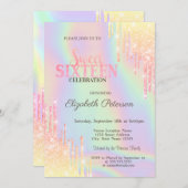 Moderne glitter druppels holografisch zoet 16 kaart (Voorkant / Achterkant)