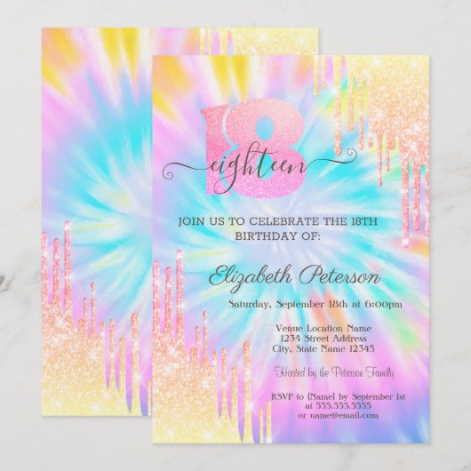 Moderne glitter druppelt op 18e verjaardag kaart (Voorkant / Achterkant)