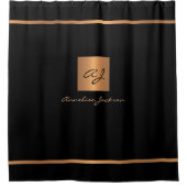 Moderne glitter elegant monogrammed zwart goud douchegordijn (Voorkant)