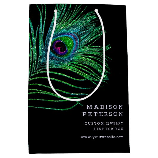 Moderne Glitter Feather Boho Chic Medium Cadeauzakje (Voorkant)