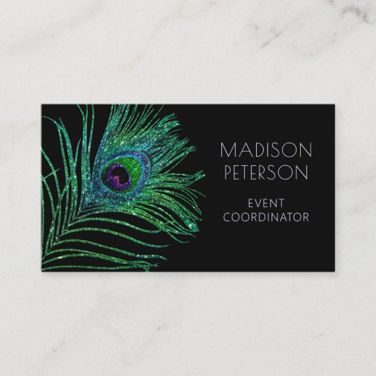 Moderne Glitter Feather Event Coordinator Planner Visitekaartje (Voorkant)