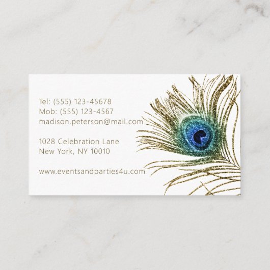 Moderne Glitter Feather Event Coordinator Planner Visitekaartje (Achterkant)