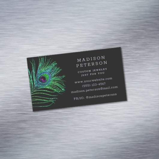 Moderne Glitter Feather Sieraden Stylist Kapper Magnetisch Visitekaartje (Voorbeeld)