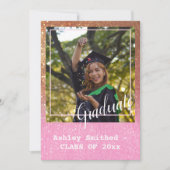 Moderne Glitter Glans Foto Afstuderen Roze Kaart (Voorkant)