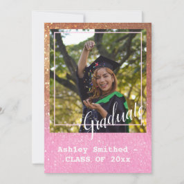 Moderne Glitter Glans Foto Afstuderen Roze Kaart